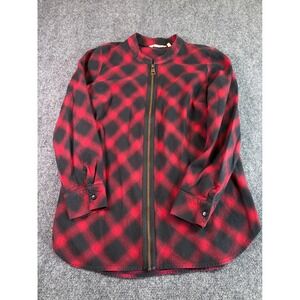 Soft Surroundings Zip Up Manchester Flannel Women M Red Black Plaid Cotton Shirt